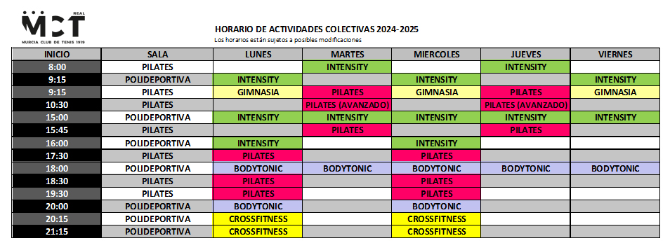 Horaios Actividades Colectivas 24-25